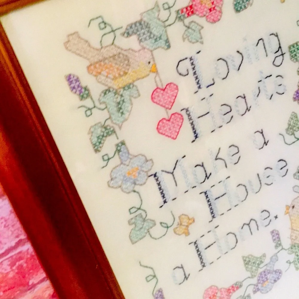 Vintage Wood Framed Handmade Inspirational Floral Cross Stitch